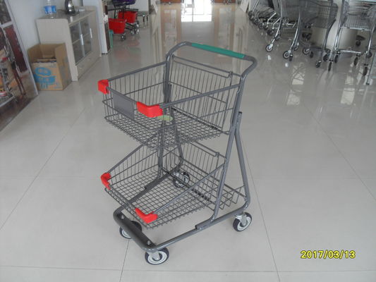 China Dos carretilla/carro de las compras de la rueda del alambre 4 de la cesta de la capa con la capa de Poweder del color fábrica