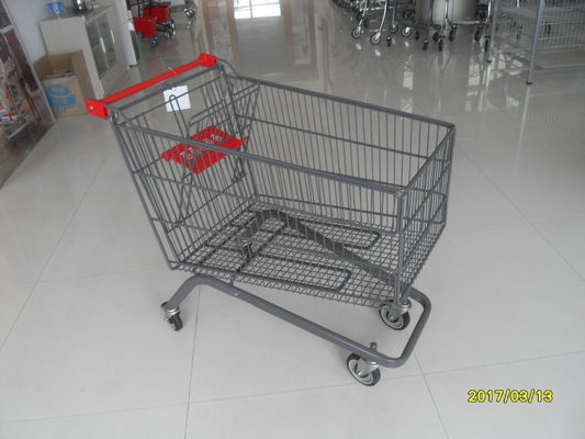 China Carretilla de las compras del supermercado de la rueda de la capacidad grande 4 con la manija roja fábrica