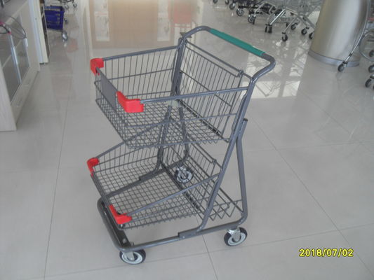 China Carro de la carretilla de las compras de la cesta de dos cubiertas con el tratamiento superficial de capa del polvo gris fábrica