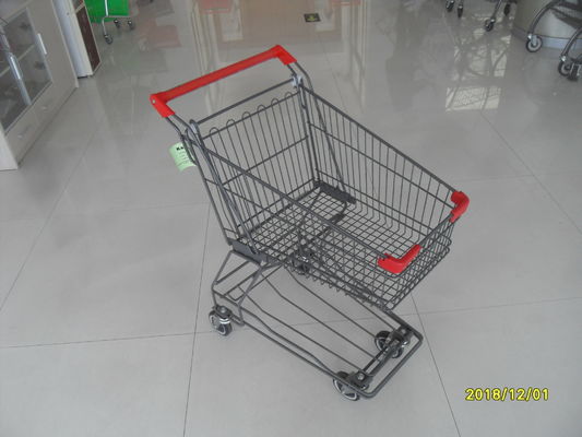 China Carro de la compra de la rueda del supermercado 4 con la rejilla baja 45L y la barra roja de la manija fábrica