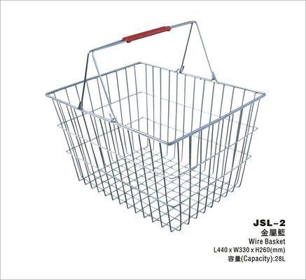 Cesta de compras del metal del supermercado del almacenamiento de 28 litros con la manija plástica de dos rojos