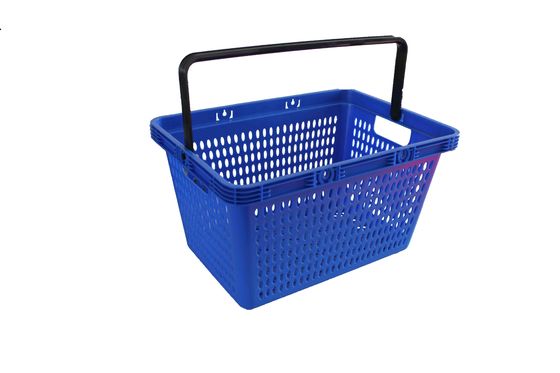 China cestas de compras plásticas azules de 28L PP con las manijas para los supermercados/las tiendas fábrica