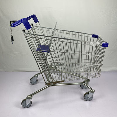 comprar Estilo europeo de encargo de la carretilla del supermercado plástico azul de las piezas que hace compras con 4 ruedas y la cerradura de la PU online manufacture