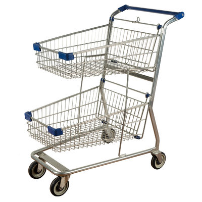 comprar Logotipo impreso galvanizado carro de la compra de la cesta del doble del metal de la carretilla de la cesta de compras del servicio público online manufacture