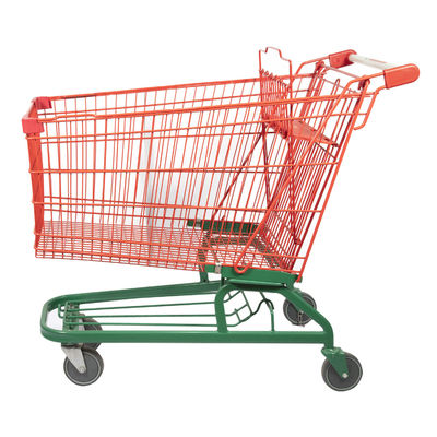 comprar Carretilla verde roja de las compras del alambre de Mesh Basket Trolley Grocery Cart del metal con el marco inferior online manufacture