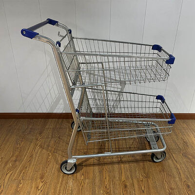 comprar Carrito de compras de supermercado de metal de estilo americano de dos capas con 4 ruedas universales Fabricación en línea