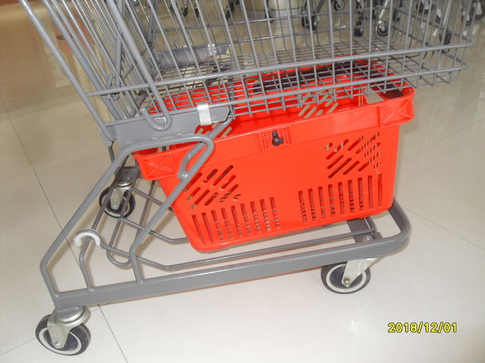 carretilla de las compras del supermercado 80L con la capa del polvo y la cesta de compras grises
